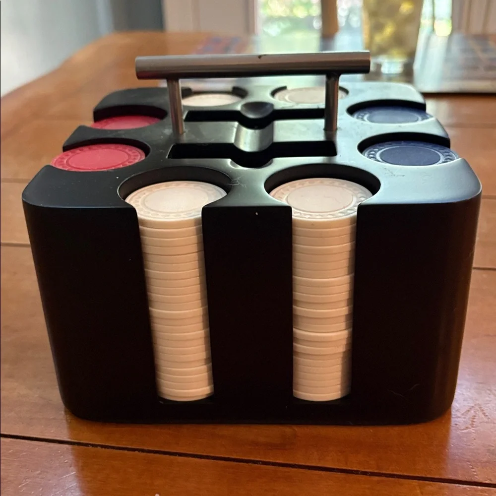 CRATE AND BARREL Poker Chips - with space for 2 decks of playing cards.